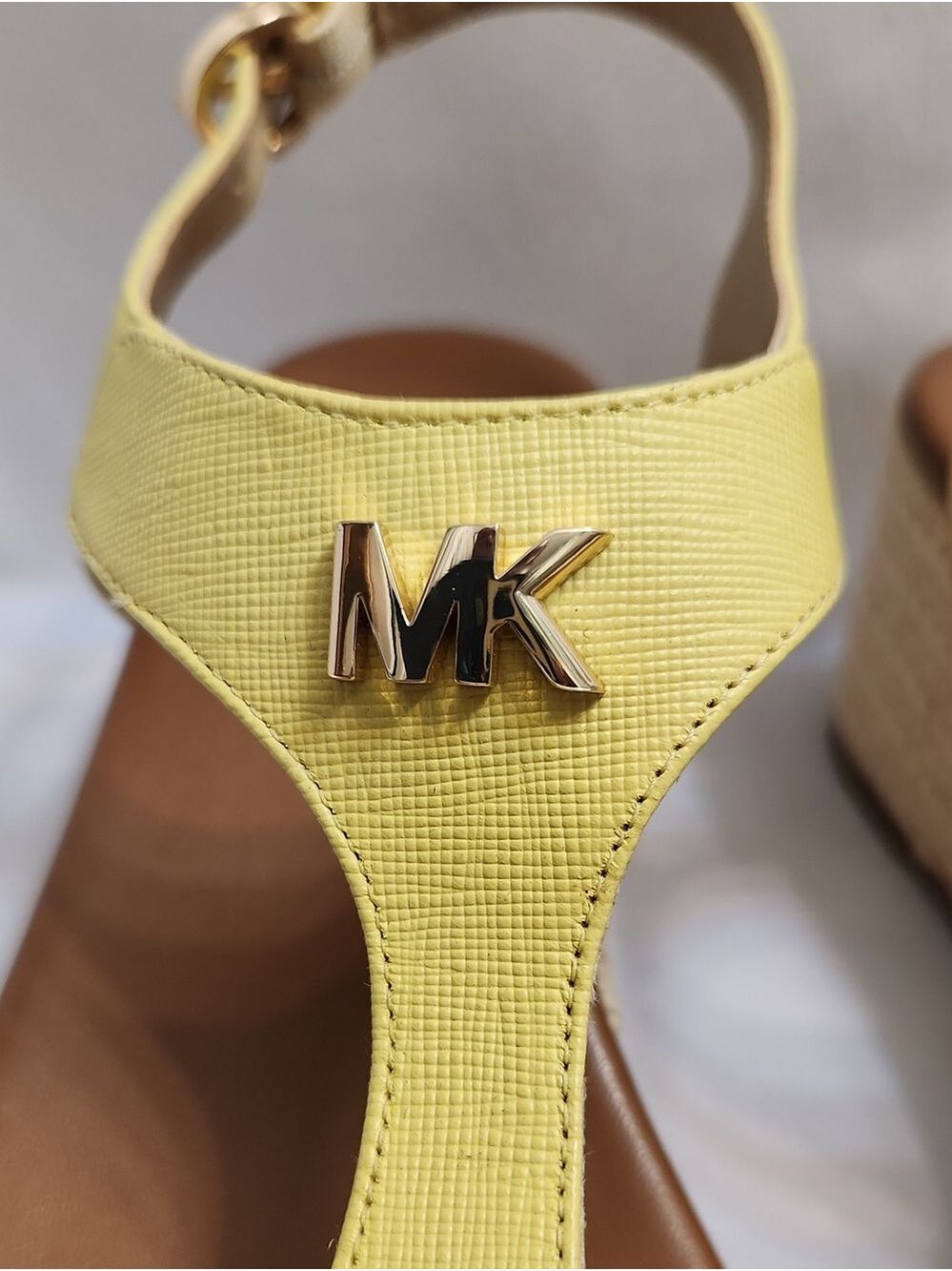 Michael Kors Laney Yellow Leather Espadrille Wedge Thong Sandals (Size 7) - Picture 4 of 12